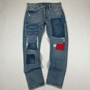 Levis 512 Slim Taper Jeans Size 33x32 Blue Patchwork Distressed Denim